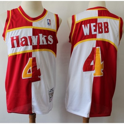 Mitchell And Ness Split Fashion Atlanta Hawks #4 Spud Webb RedWhite Stitched NBA Jersey Men's